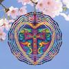 Vintage Medieval Cross Heart Wind Spinner - 2D Colorful Metal Hanging Decor for Indoor/Outdoor Gardens