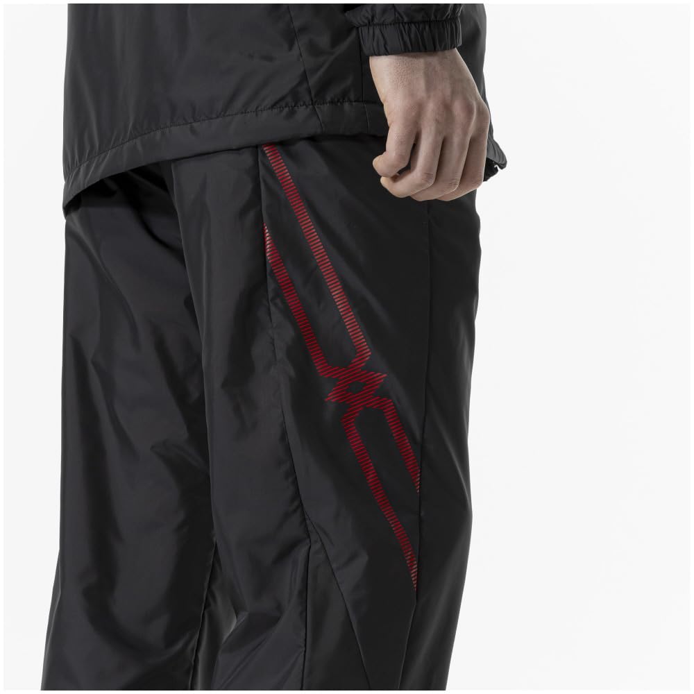 Breath Warmer Pants for and Size S Thermo-lined Training, Moisture-Wicking Heat-Generating, MC-LINE 32MFA631, Black/Chinese Red,