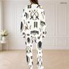 Women Plus Size White Hockey Printed Round Neck Long Sleeve Top And Pants Two Piece Set
