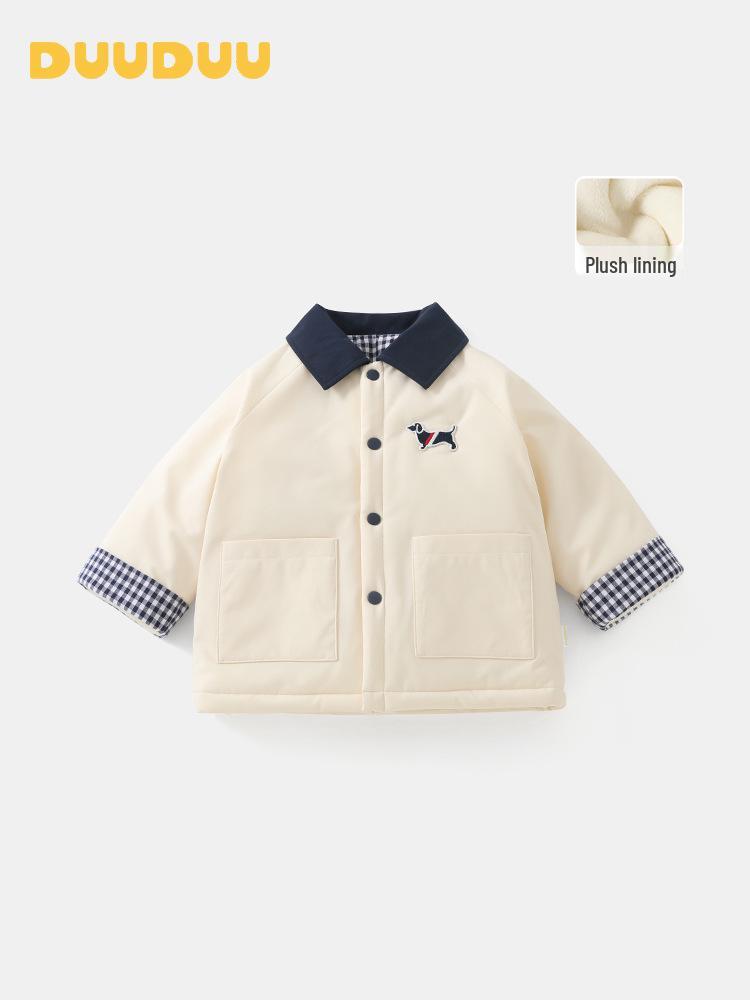 DUUDUU 2025 New Style Infant & Toddler Jacket - Fleece-Lined Korean Style Cotton Coat for Baby Boys