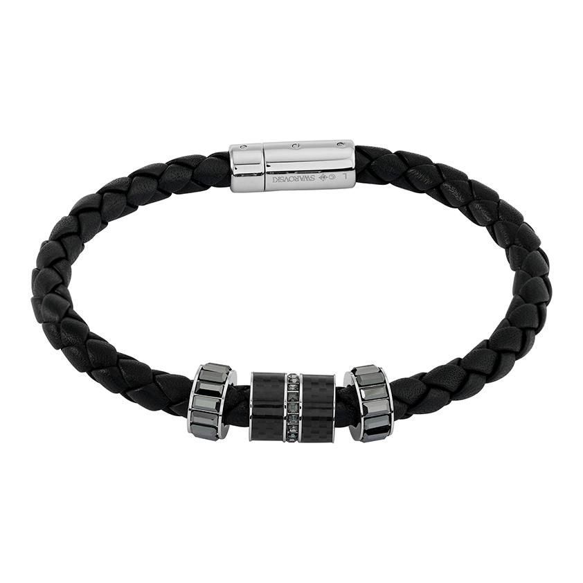 

Swarovski Diagonal Leather Woven Charm Bracelet Crystal Stone Men bracelet Black 5185336&5159648 Box+Shopping Bag,M