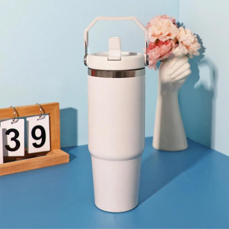 1pc Tumbler with Handle and Straw Lid, Leakproof Tumbler Vacuum Insulated Water Bottle for Home, Office or Car, Reusable Cup