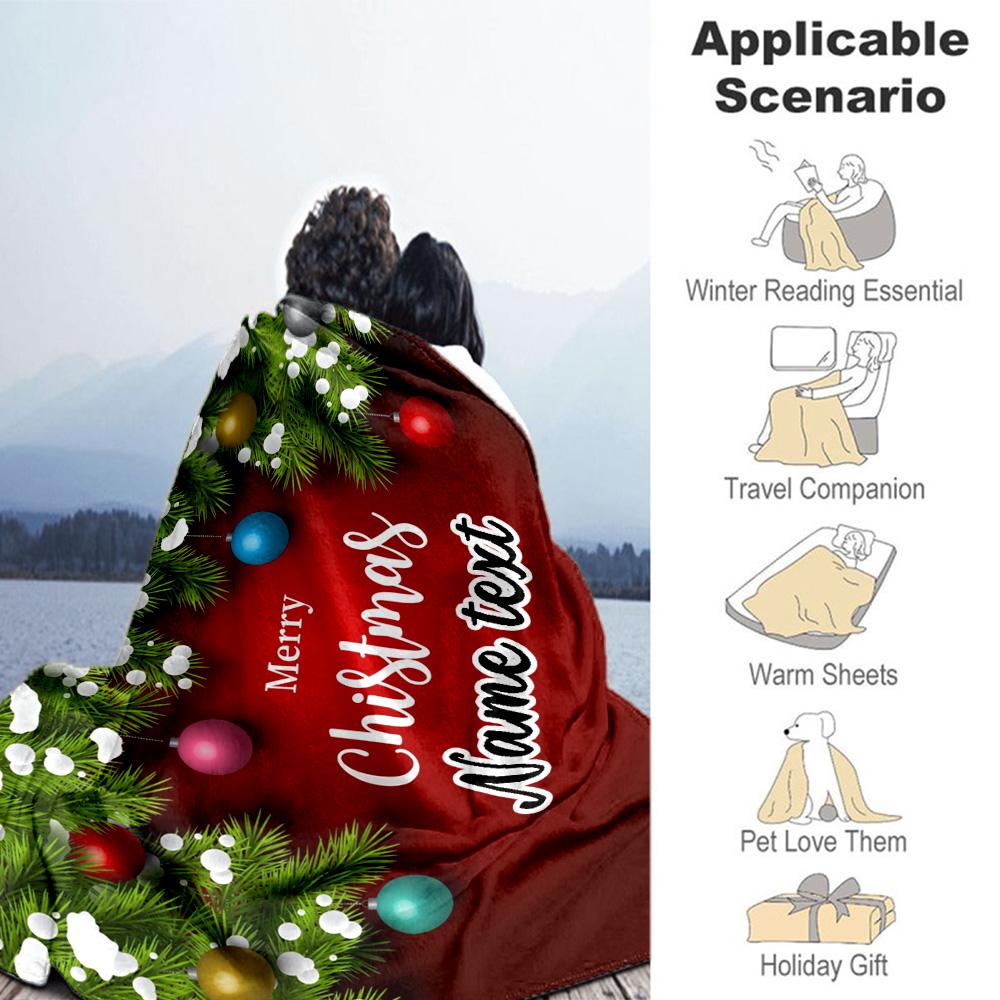 Merry Christmas Bell Maple Leaf Customize Your Name Blanket Lightweight Personalized Blanket Ultra-Soft Great for Nap Chair Bed Seaside All-Season Use