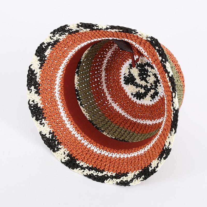 Handmade Crochet Bucket Hat Colorful Beanie Hat Wide Brim Fisherman Cap for Outdoor Summer Camping Climbing Hiking