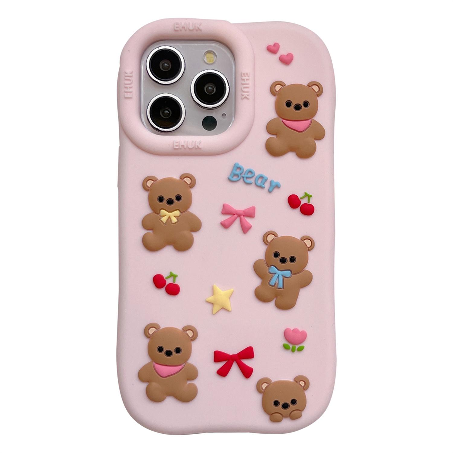 

For iPhone 16 Pro Silicone Case Shockproof Anti Slip Cute Five Bears Design Phone Back Cover A