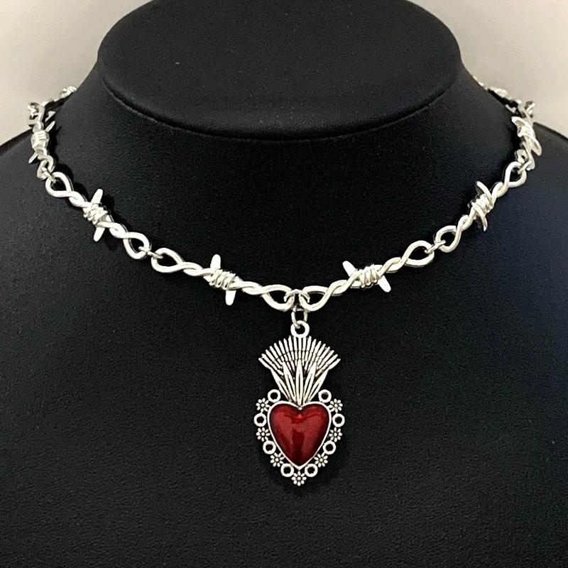 Sacred Heart Necklace, Small Wire Necklace, Women's Hip-hop, Gothic, Punk Style, Barbed Wire, Small Thorn Chain Necklace, Gift