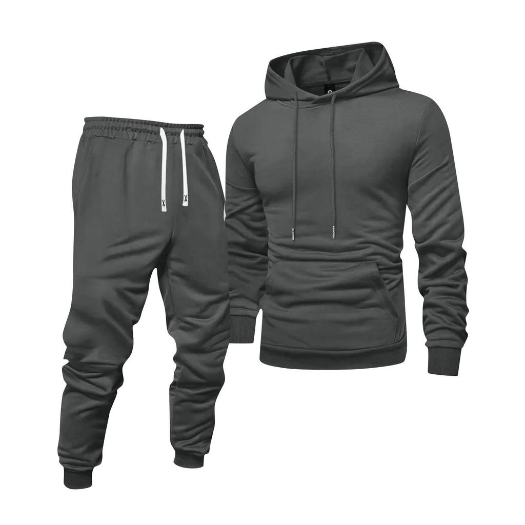 Men's Solid Color Hooded Universal Versatile Hooded Sweatshirt Sweatpants Casual Sports Suit