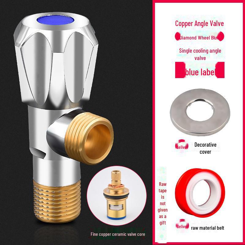 All-Copper Triangular 4-Point Valve: 304 Stainless Steel, Hot/Cold Water Heater, Three-Way Inlet, Dual Outlet Stop Valve