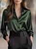 Women's Satin Button Down Shirt, Lapel Collar Long Sleeve Blouse, Multiple Color Options