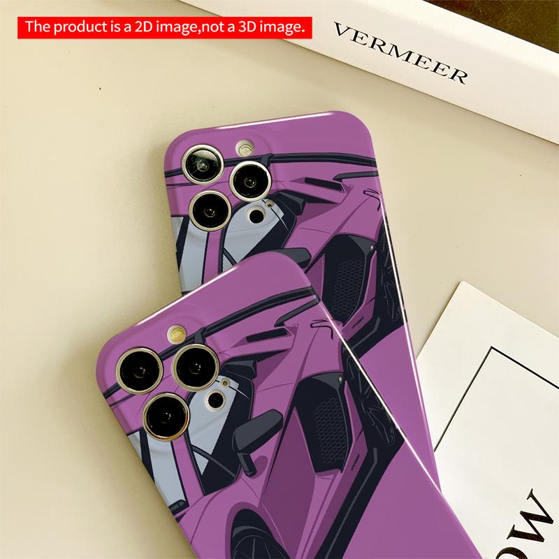 2DFlat Pink Sports Car Design All inclusive film hard iPhone case, compatible with iPhone 18 Pro Max 17 16 15 14 13 12 11