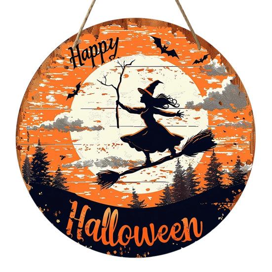 Halloween Sign for Front Door Halloween Wreath Wooden Hanging Sign Boo Ghost Pumpkin Witch Welcome Sign for Window Wall Decor