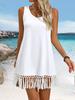 Women's Tassel Hem Sleeveless Dress - Solid Color, European & American Style