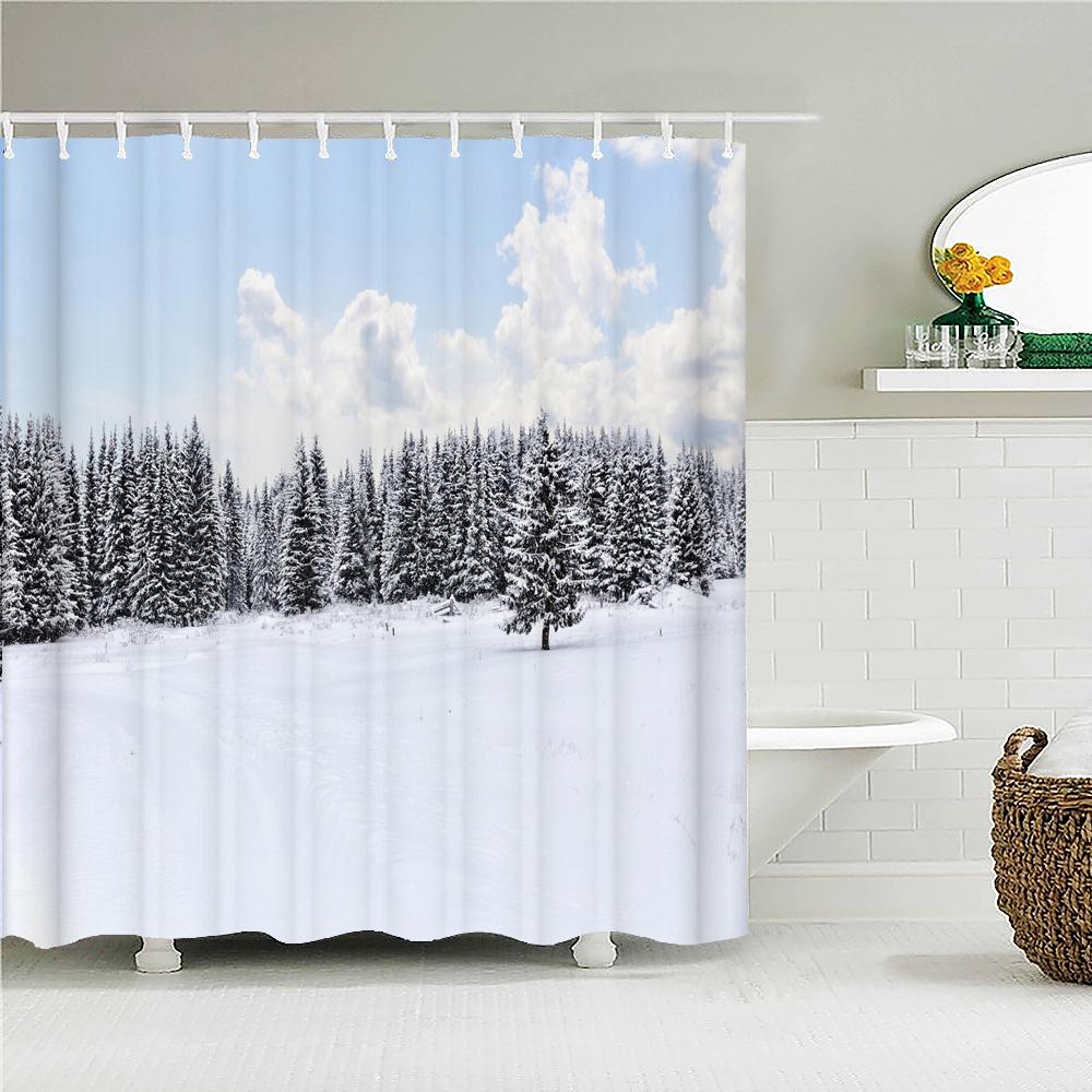 Winter Zedernbäume Naturlandschaft Duschvorhänge Badezimmervorhang Stoff Wasserdichtes Polyester Badezimmervorhänge mit Haken