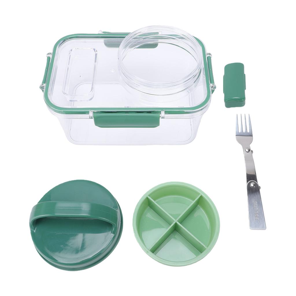 Rectangular Salad Bowl with 4 Condiment Containers Large Capacity Transparent Food Grade Portable Salad Bowl with Fork