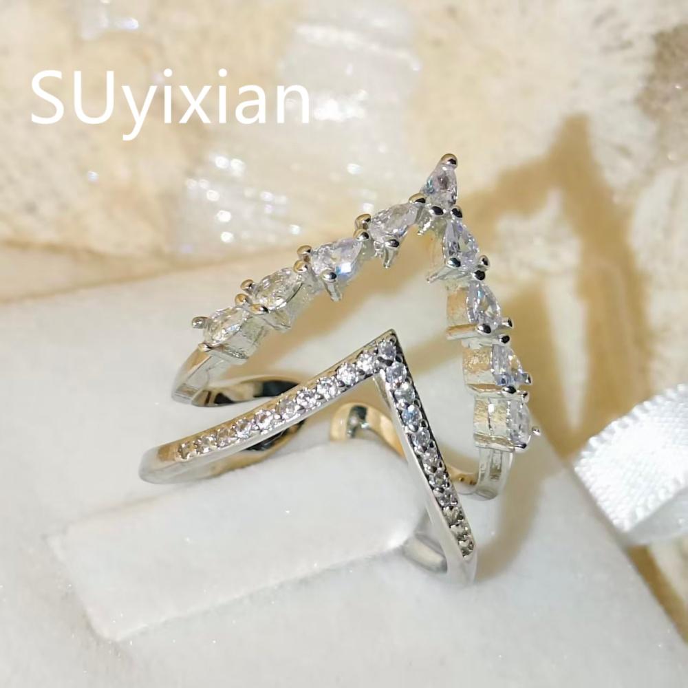 925 Sterling Silver Fashion Luxury Micro Horse Eye Zircon Angel Crown Ring Adjustable Birthday Party Anniversary Gift