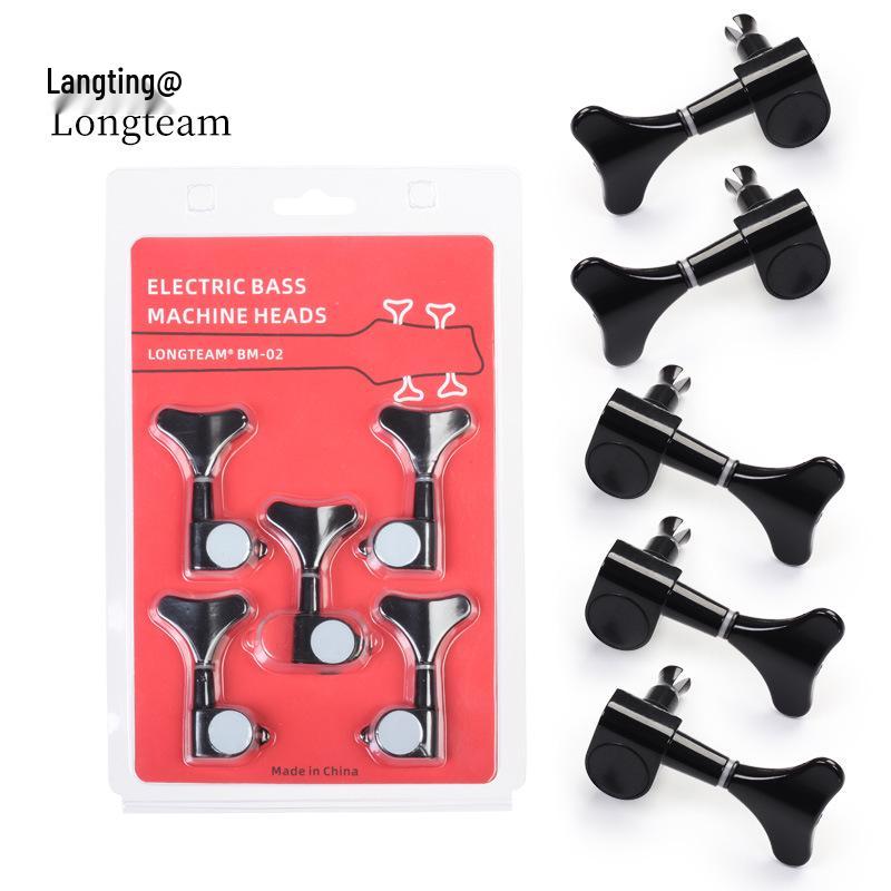 Langting 5-String Electric Bass Tuners, Black/Silver Fishbone Design, All-Metal, 5-Pack