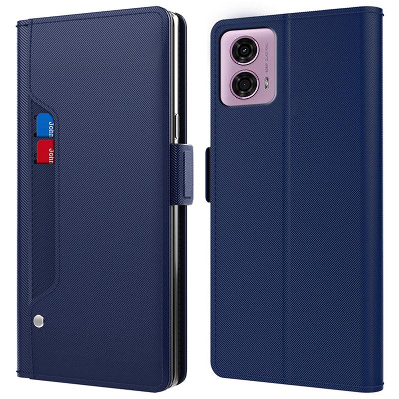 

Для Motorola Moto E14 4G/G04 4G/G04s 4G/G24 4G Кожаный чехол для телефона PU+TPU Магнитный чехол для мобильного телефона с зеркалом Blue