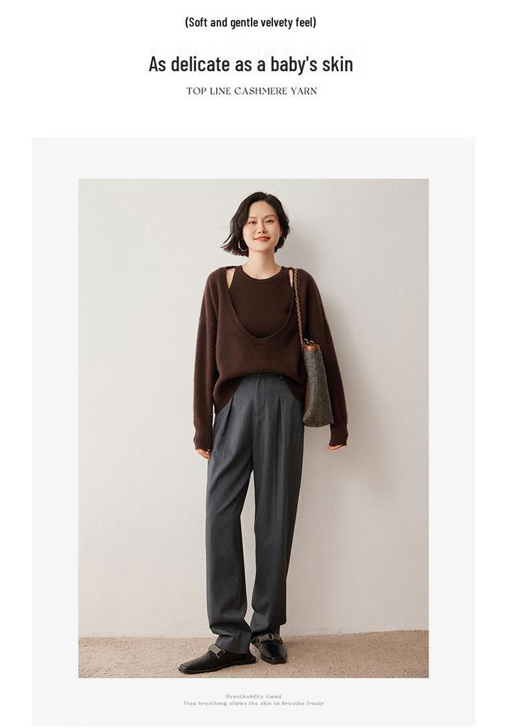 Autumn/Winter Women's Cashmere Sweater Vest & Knit Pullover Set