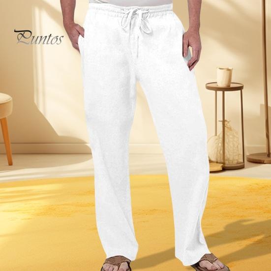 Herren Strandhose Weites Bein Gerade Dünne Seitentaschen Kordelzug Elastische Taille Einfarbig Gym Traning Jogging Jogginghose Lange Hose