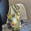 Yogodlns New Fashion Floral Pattern Bucket Bag Canvas Casual Shoulder Bag Large Capacity Creative Handbag for Women