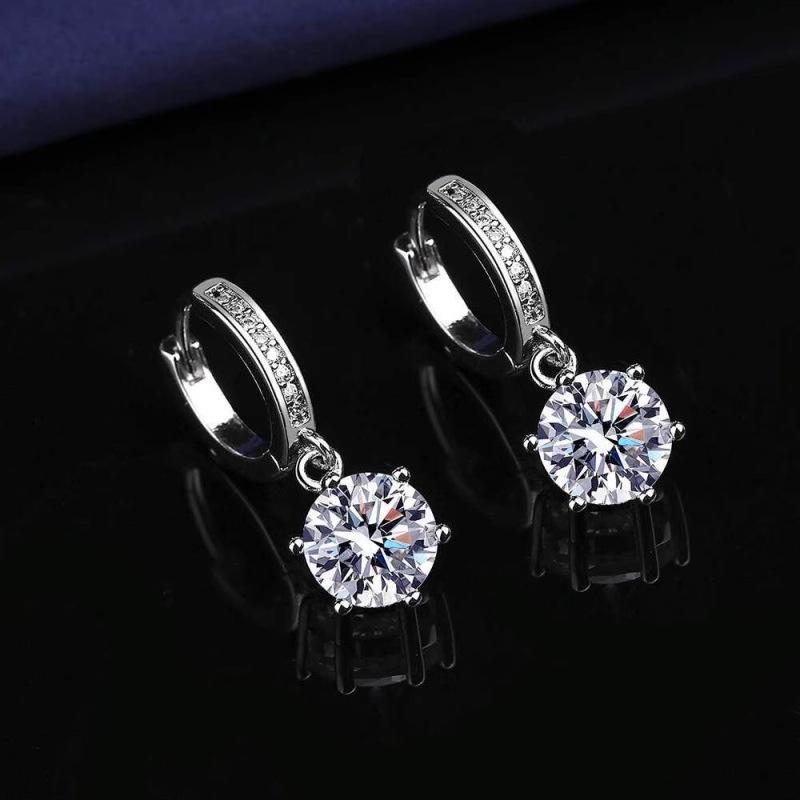 Aishang Tassel Imitation Zircon Six-Claw Two-Carat Earrings Femininity Ear Buckle Earrings
