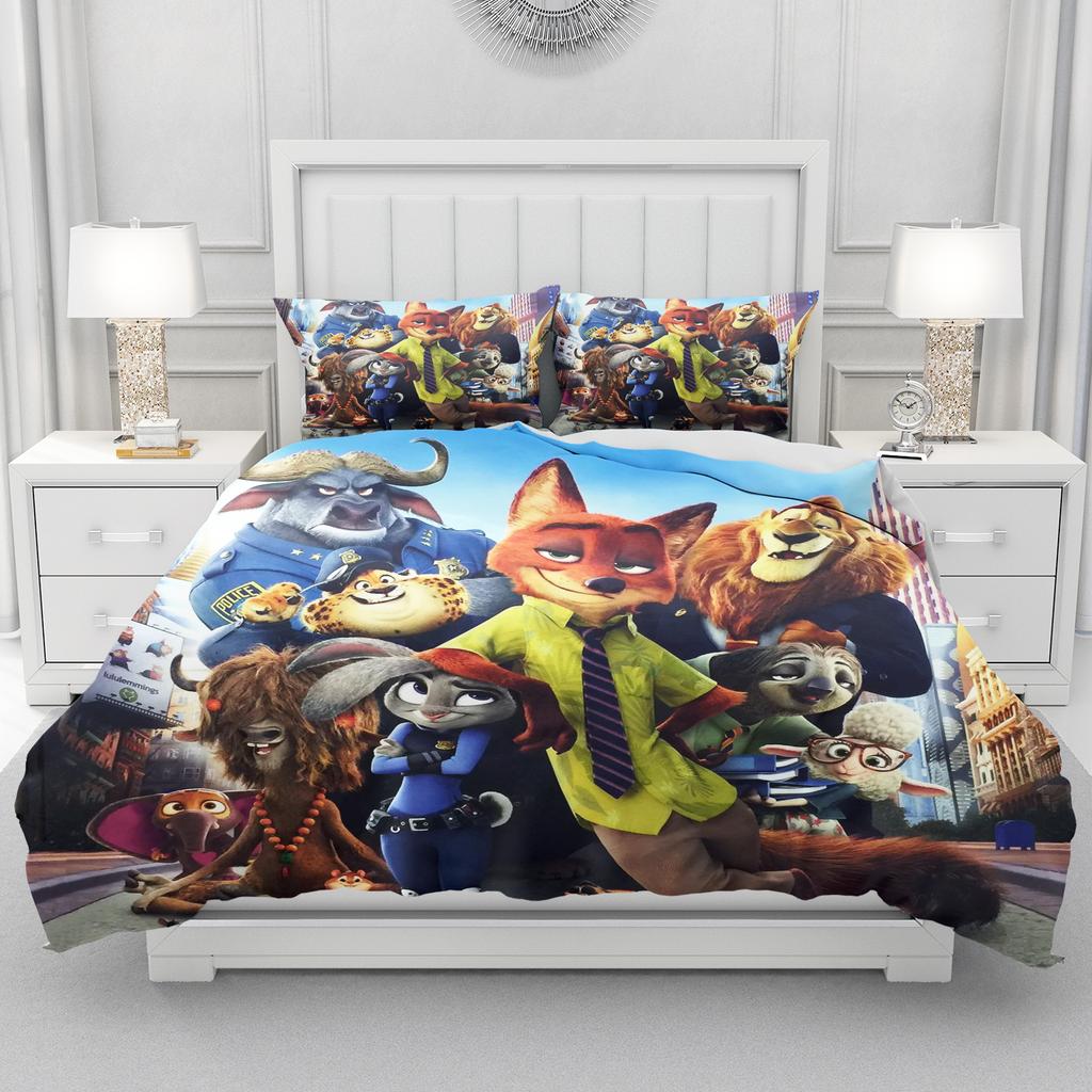 Zootopie Judy Nick Ensemble de housse de couette Couette Literie Ensemble de literie 3D pour enfants Ensemble 3 pièces 1 housse de couette Taille King