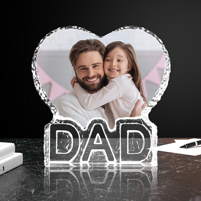 Custom 3D Crystal Photo, Personalized 3D Crystal Night Light Heart-shaped Photo Frame, Best Gift for Couple Love Women Men Wedding (MOM)