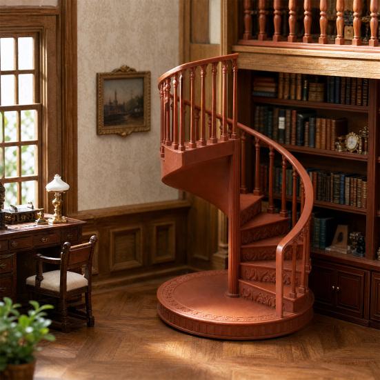 Miniatur-Wendeltreppe, Winziges Retro-Treppenmodell, Miniaturtreppen-Nachbildung für Puppenhaus im Maßstab 1:12, Miniatur-Szenen