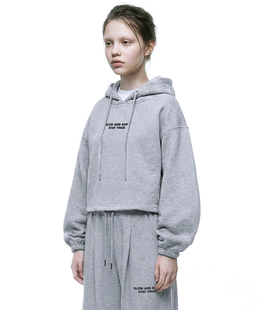 Small Slow And Soft String Oversized Crop Hoodie - Melange