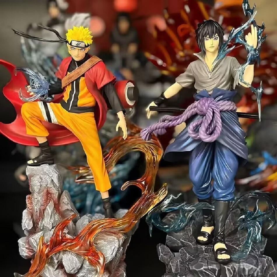 Naruto Anime Figure Uzumaki Naruto Uchiha Sasuke Combat form 25cm Action Figurine PVC Cartoon Characters Model Ornaments Boy Toy