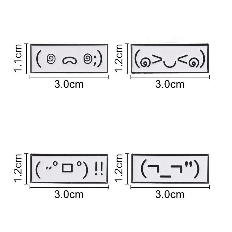 4Pcs Kaomoji Enamel Pins Emoticon Text Faces Brooches Mood Expression Badges Minimal Anime Jewelry Gift For Friends