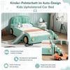 Bett, Autofahrerbett mit Rutsche und Treppe, Links/Rechts montierbar, Polsterbett in Petrol, Spielbett mit Absturzsicherung für Kinderzimmer, 90x200 cm