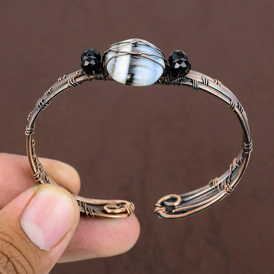Owyhee Opal Handmade Copper Wire Wrap Cuff Bangle Adjustable L2o39