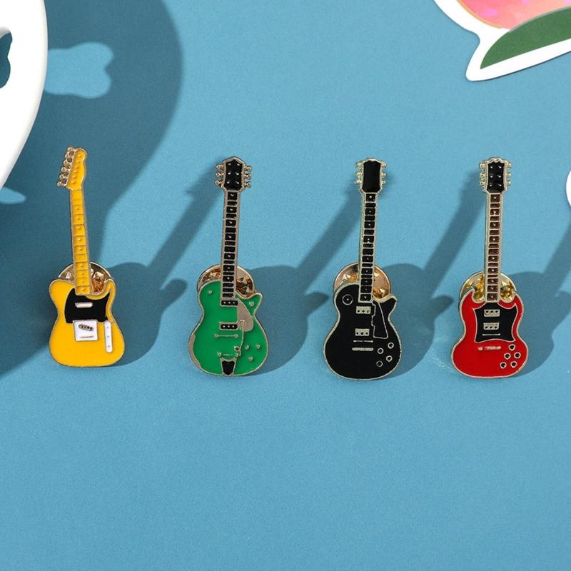 Pack of 4 Musical Instrument Badge Cute Cartoon Guitar Brooches Lapel Pins Musical Festival Accessories for Coat Hat