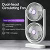 Portable Desk Dual Head Air Circulator Fan 3-Speed Independent Control 180 Rotation Type-C Rechargeable Home Office Tent