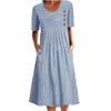 Fashion New Cotton and Linen Striped Loose Version Short-sleeved Crew Neck Dress