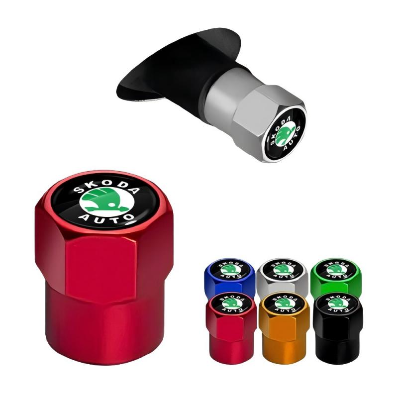 NADH5 New 4Pcs Car Wheel Tire Valve Caps Air Stem Covers Accessories For Skoda Fabia Octavia Karoq Kodiaq Kamiq Superb Rapid Scale