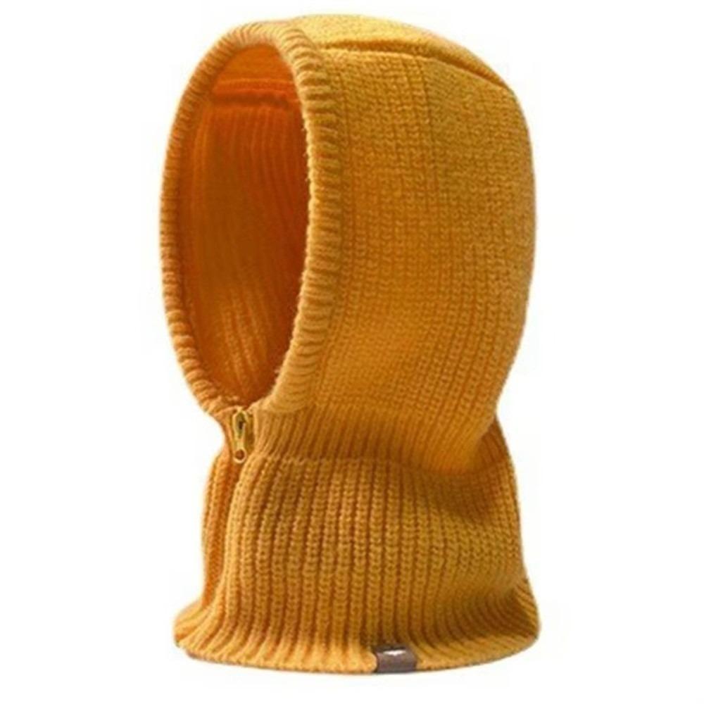 Thickened Wool Knit Hood Hat with Zipper Neck Warmer Pullover Snood Snow Beanie Cap  Winter Outdoor