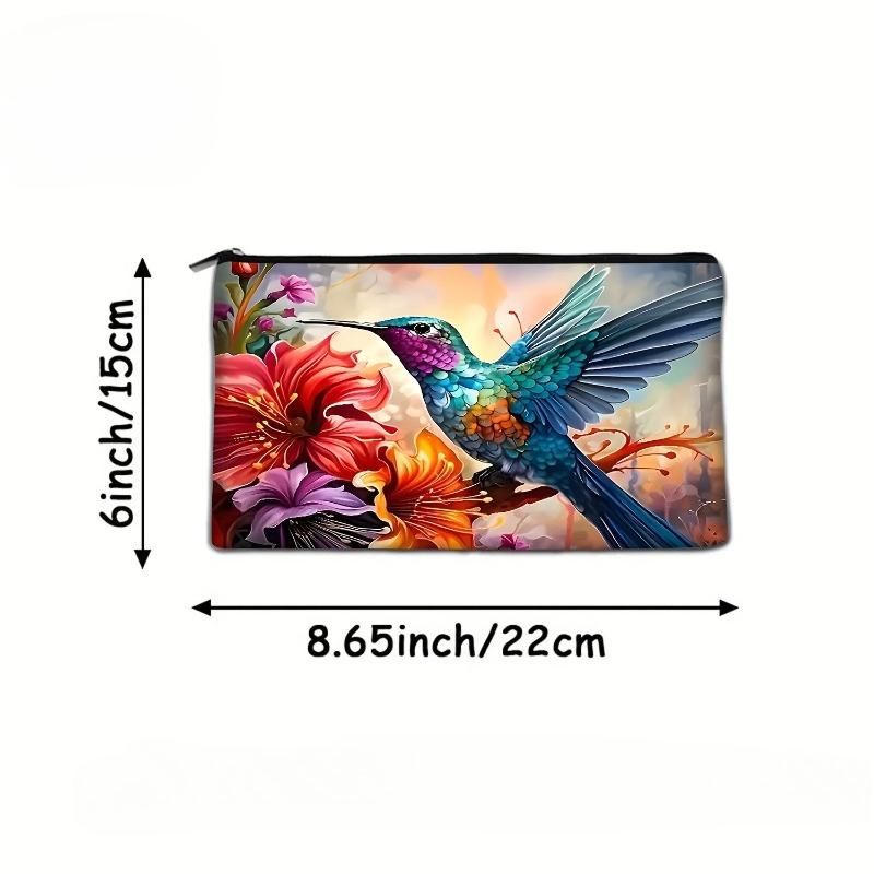 1pc Hummingbird Floral Pattern Makeup Bag Travel Cosmetic Pouch with Zipper Vibrant Blue Green Hummingbird Travel Cosmetic Bag