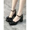 Evening breeze gentle high heels with skirt thick heel black jk college style Mary Jane women's shoes spring word belt single shoes