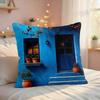 Village Door Window Oil Art Cushion Cover Silky Short Plush Invisible Zipper Dustproof Sofa Pillow Case For Home Decor