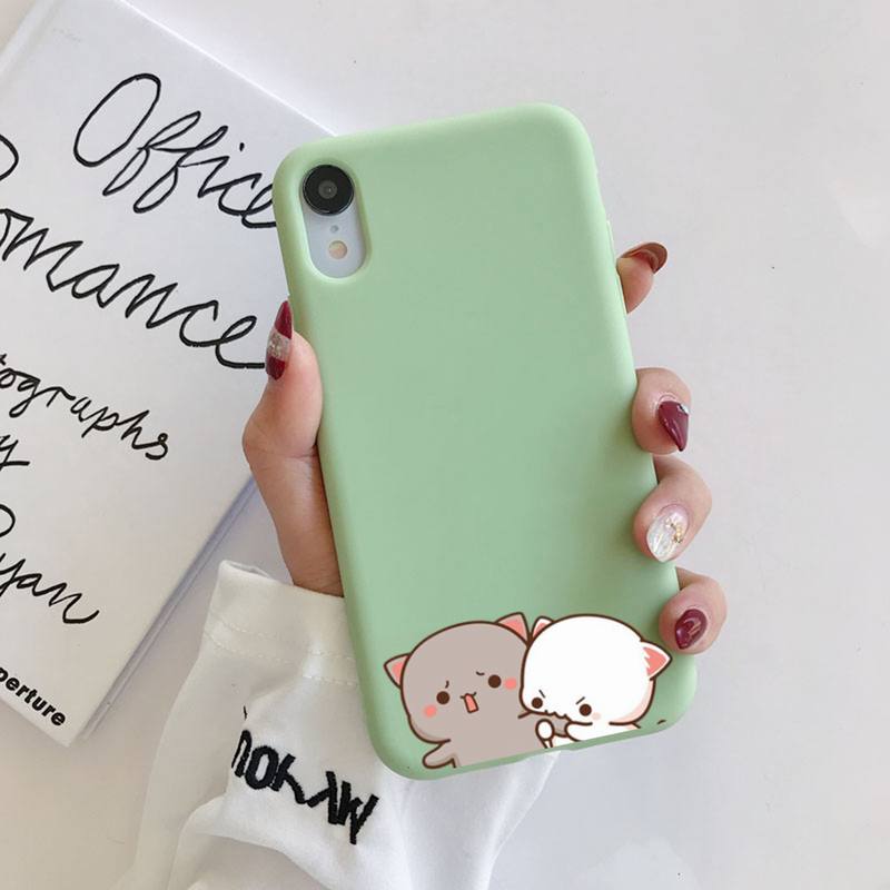 FHNBLJ Mochi Peach Goma Cat Phone Case Soft Solid Color for iPhone 11 12 13 Mini Pro XS MAX 8 7 6 6S Plus X XR