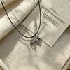 Double Layer Black Rope Bow Tie Glitter Titanium Steel Clavicle Necklace for Women - Sweet, Cool Style Choker Accessory.