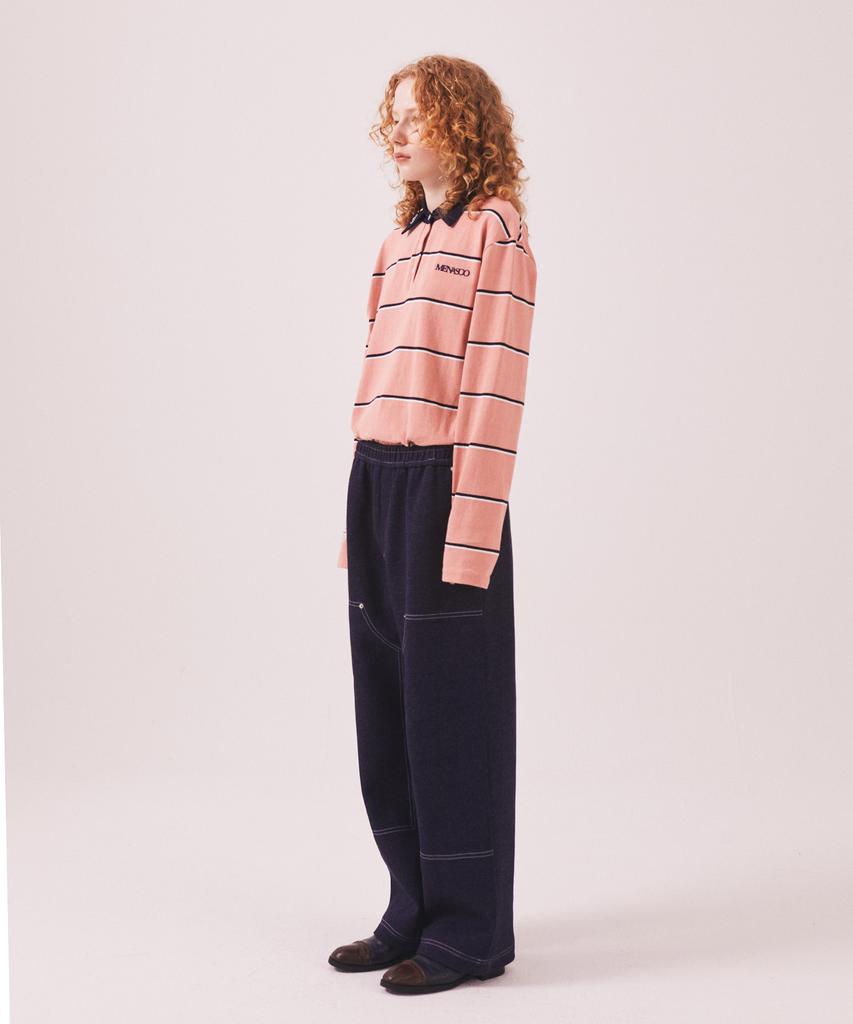Minasu Mns Striped Cotton Collar T Shirt_Pink