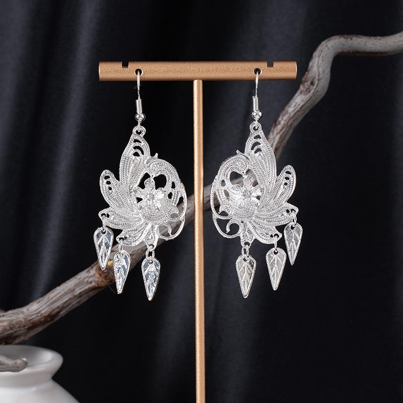 Retro Peacock Phoenix Ethnic Style Earrings Guizhou Scenic Spot Earrings Bohemian Style Long Earrings