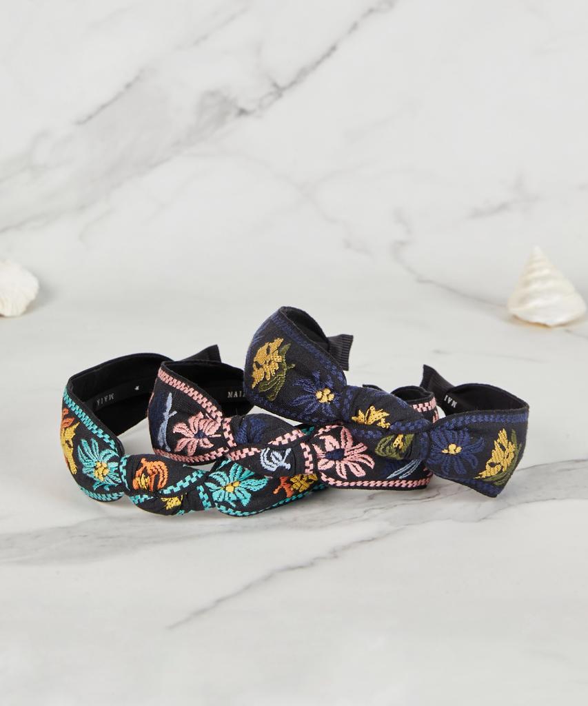Maia Flower Jacquard Hairband - Knot Type Blue
