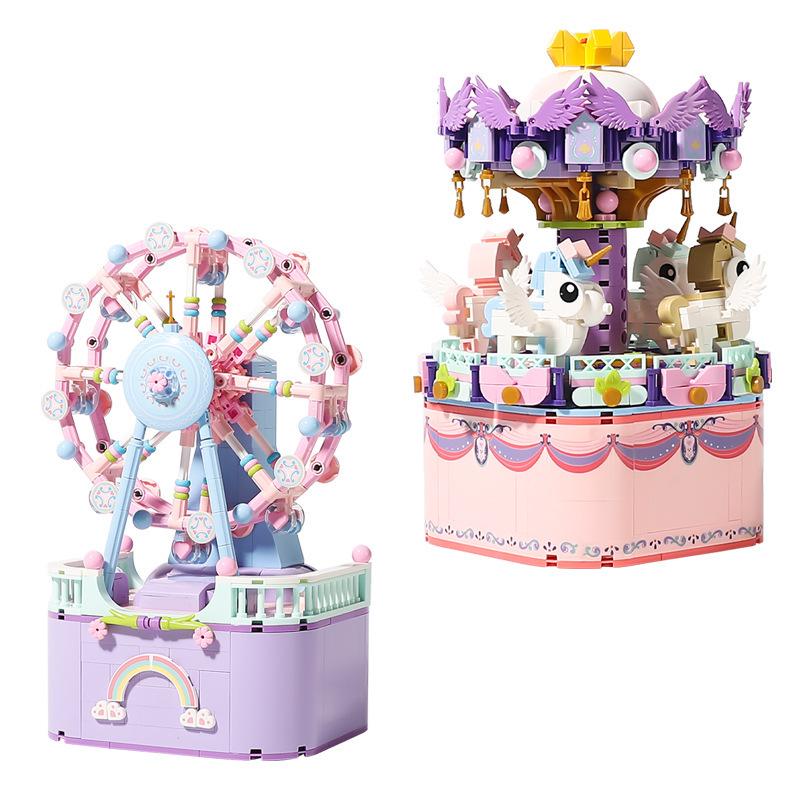 Ferris Wheel & Carousel Music Box: Building Block Toy Gift for Girls, Girlfriends, and Best Friends