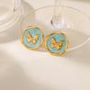 Vintage Macaron Drip Butterfly Stud Earrings Women's Niche Temperament Stainless Steel K Gold Plated Earrings