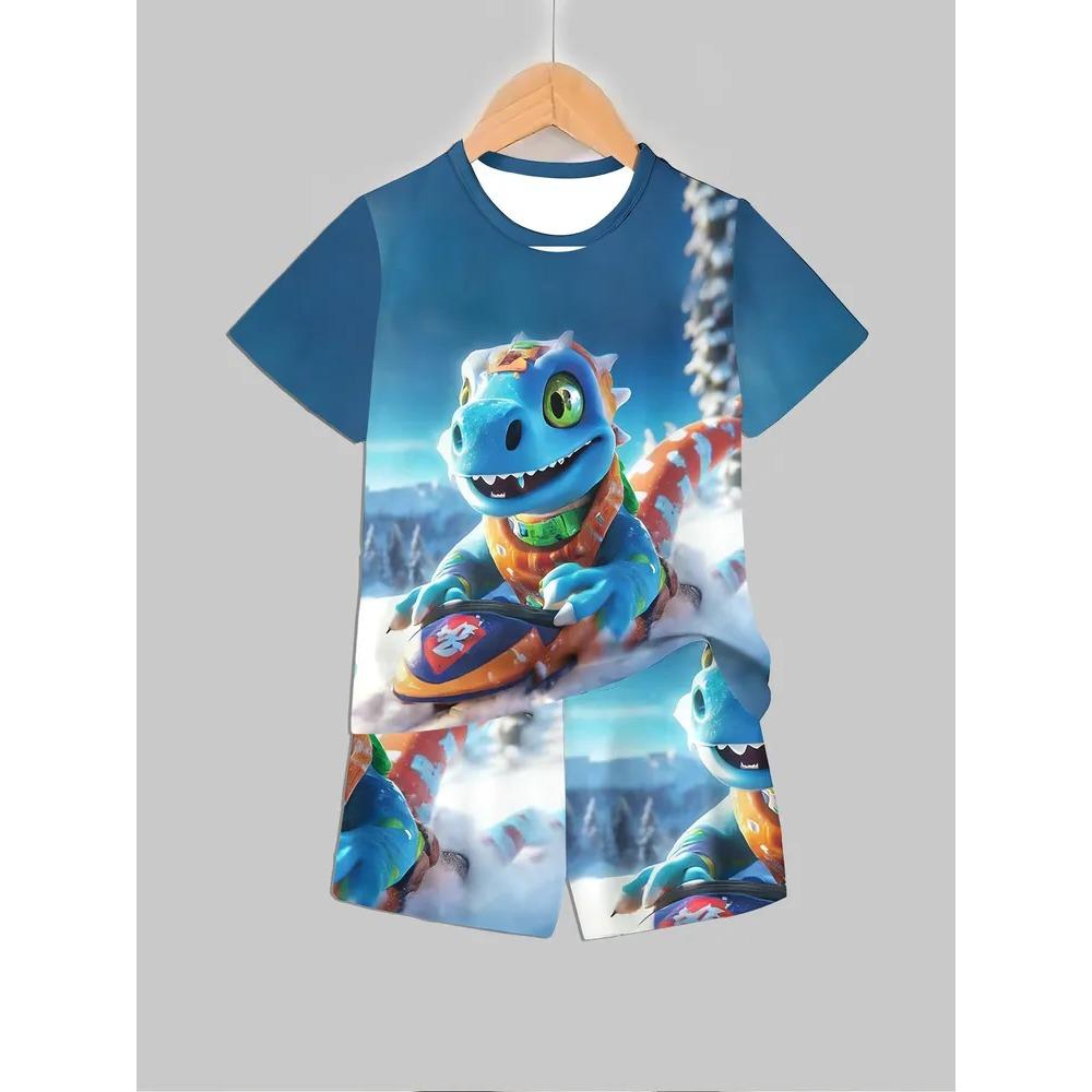 Summer Cartoon Creative Fun Pattern Children's Summer Fashion Comfortable Soft Breathable Short Sleeved Two-piece Set