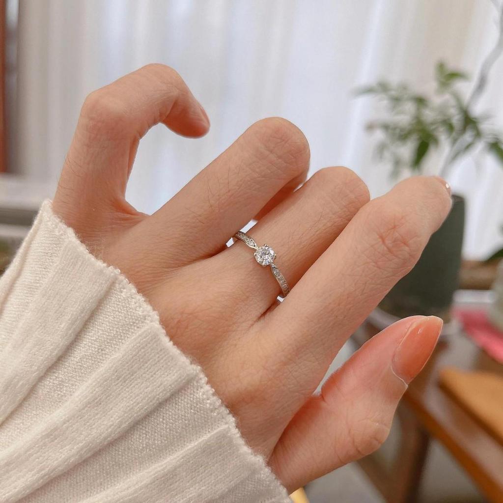 Elegant Sparkling Moissanite Micro-Pave Silver Ring: Perfect Four-Prong Proposal or Wedding Prop